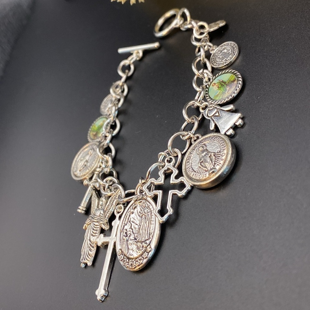 Silver Plated Religious Charm Bracelet - Picture 5 of 8
